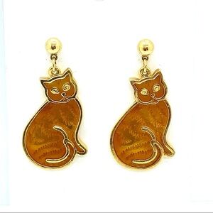Enamel Cat Pierced Post Dangle Earrings